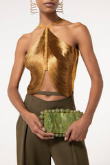 Veroty Halter Fringe Top - Gold