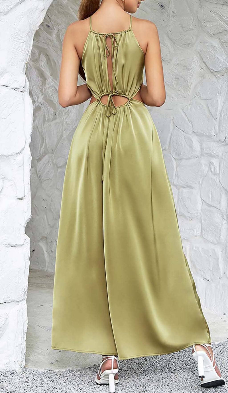 WAIST CUTOUT SATIN MAXI DRESS IN OLIVE