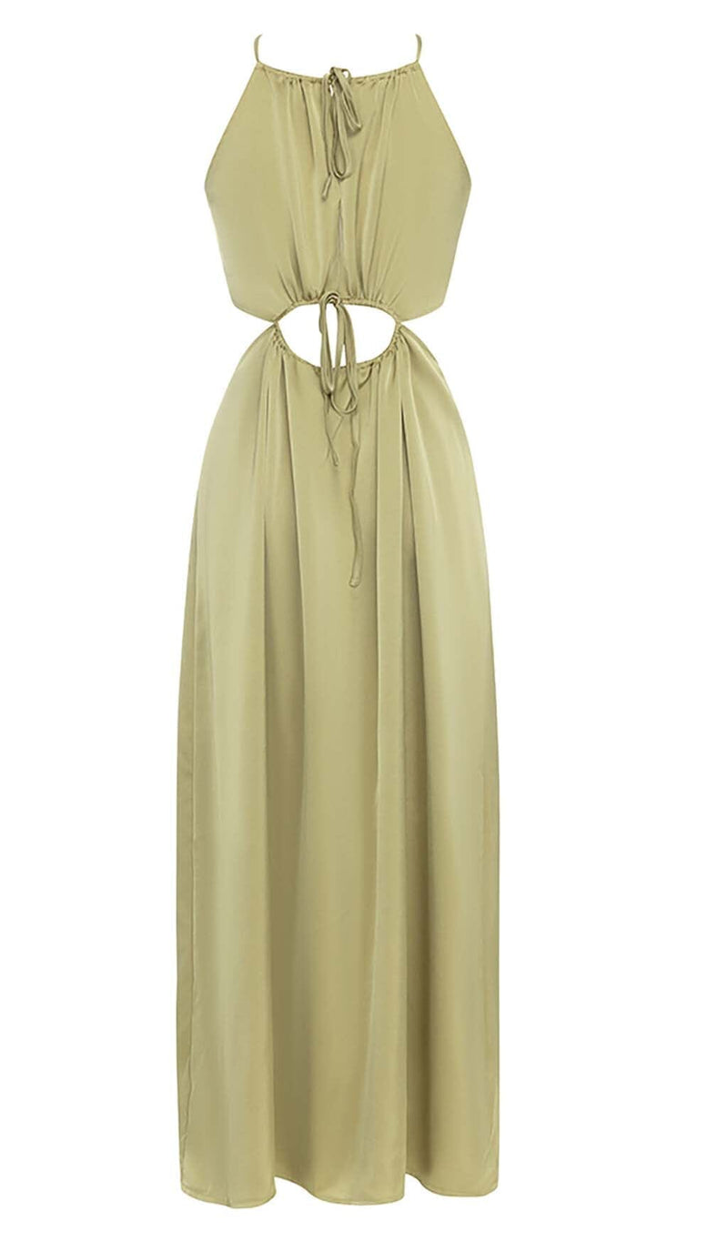 WAIST CUTOUT SATIN MAXI DRESS IN OLIVE