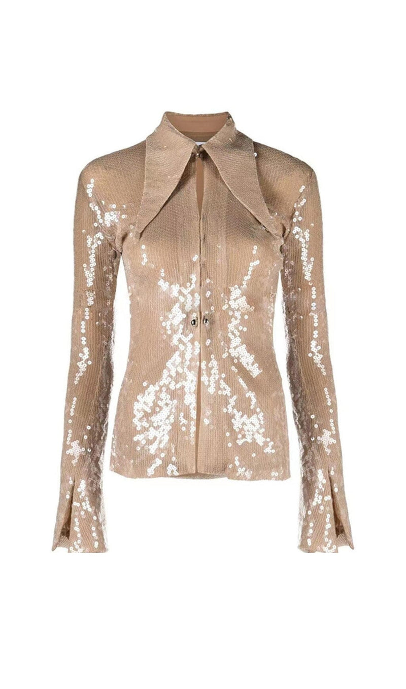 SEQUIN-EMBELLISHED SUIT IN METALLIC GOLD