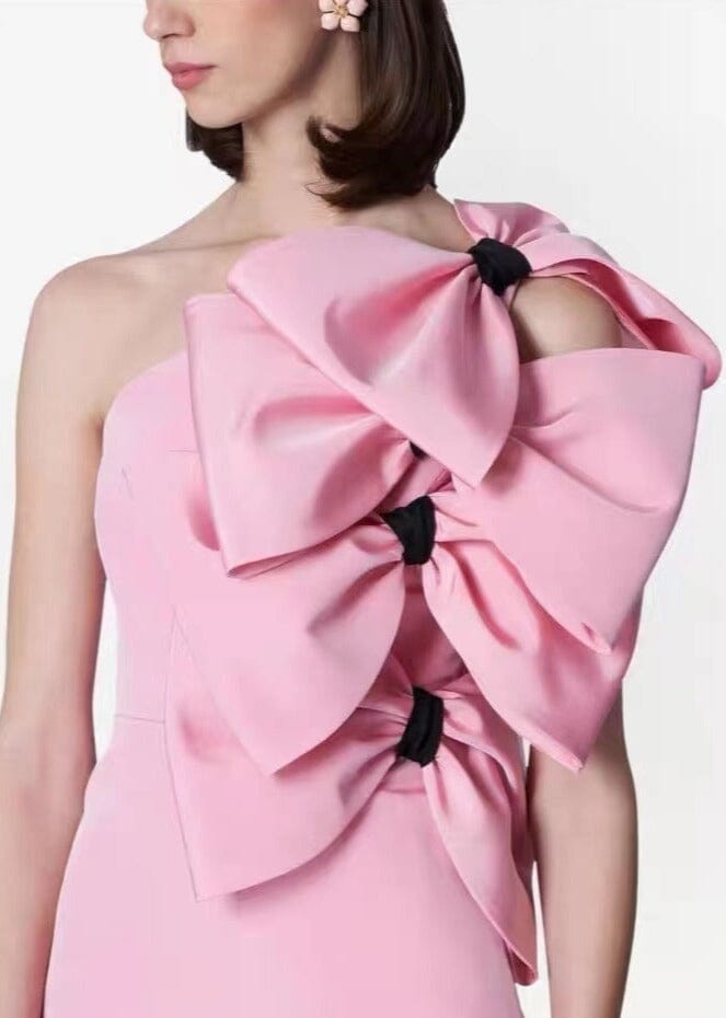 BOW-DETAILED SILK MINI DRESS IN PINK