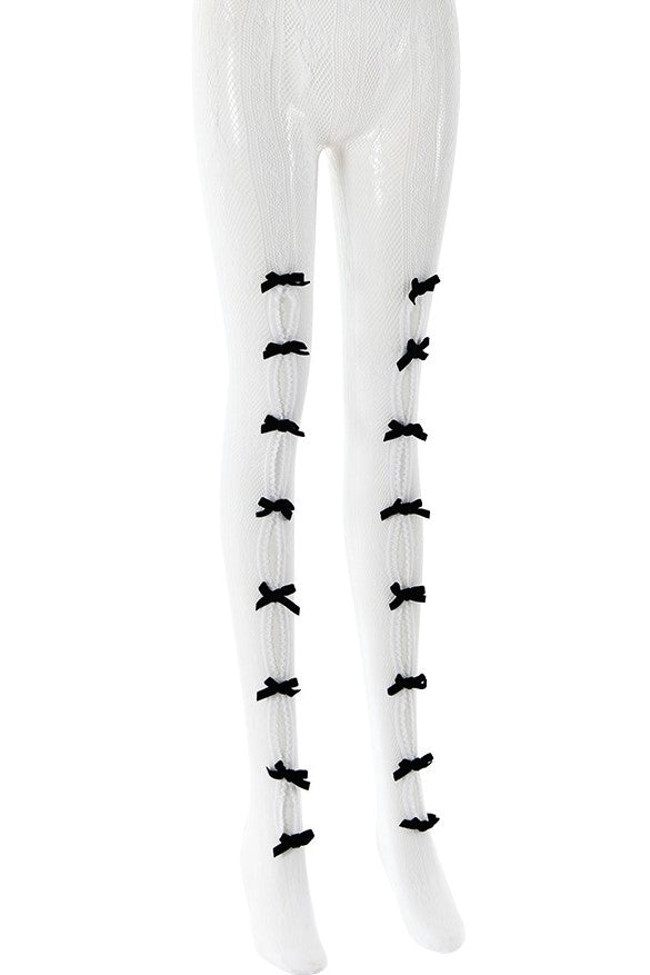 Yara Bowknot Fishnet Stockings - White