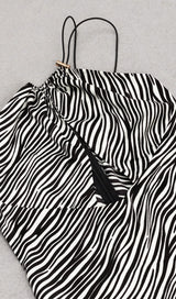 ZEBRA LINEN FEEL HALTER MIDI DRESS