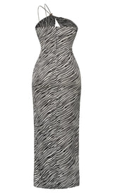 ZEBRA LINEN FEEL HALTER MIDI DRESS