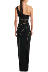 Zoraida Diamante Mesh One Shoulder Split Maxi Bandage Dress