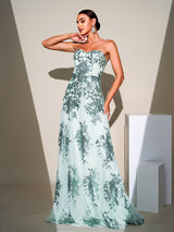 DINAH STRAPLESS SEQUIN A-LINE MAXI DRESS IN GREEN