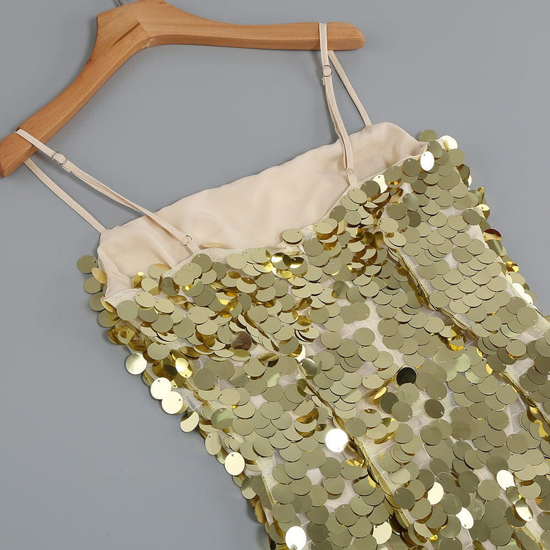 SEQUIN SLIP MIDI DRESS IN METALLIC