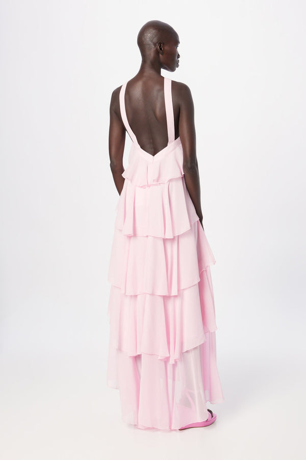 layer-embellished Neckholder maxi dress in pink