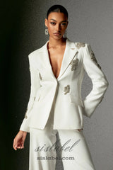 Winee Rhinestones embellished Blazer Set White