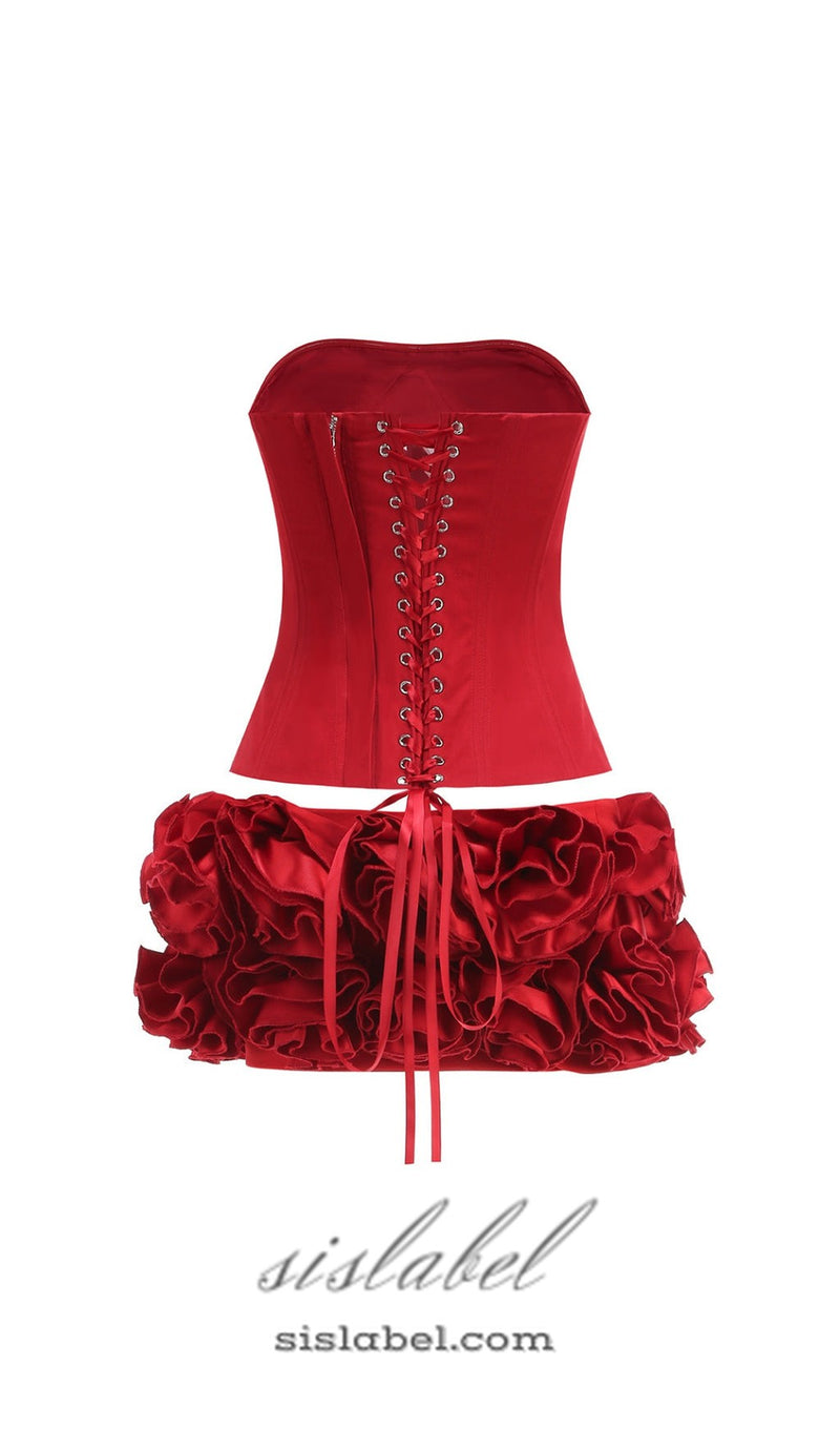 CLEGG RED CORSET FLOWER TWO-PIECE SET