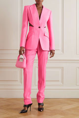 SLASHED SINGLE-BREASTED JACKET SUIT IN PINK