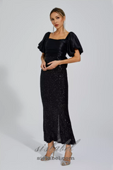 MARIA BLACK BOW SEQUINS EMBELLISHED MAXI DRESS