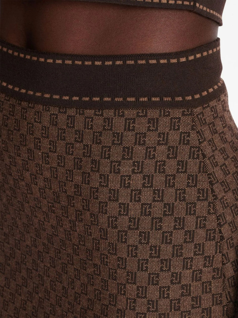 JUPE EN LAINE MÉLANGÉE MONOGRAMME ET JACQUARD MARRON 