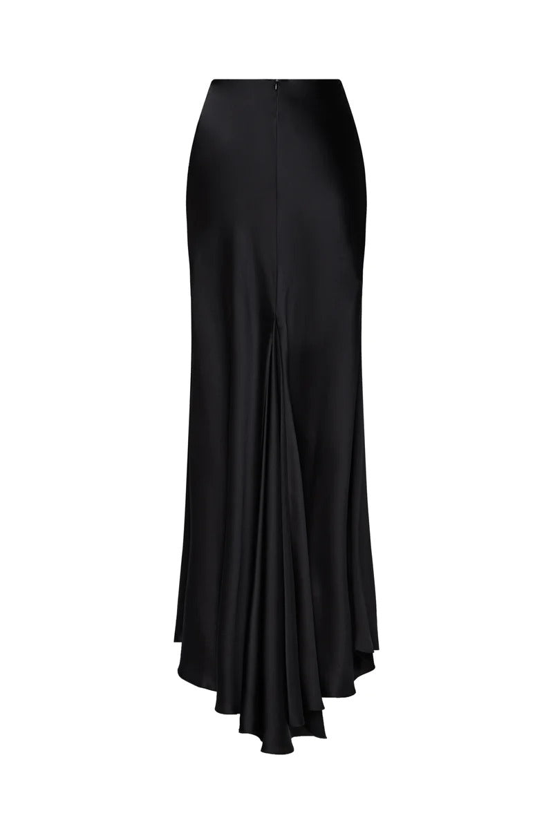 3D WHITE FLOWER ONE-SHOULDER MAXI DRESS IN BLACK