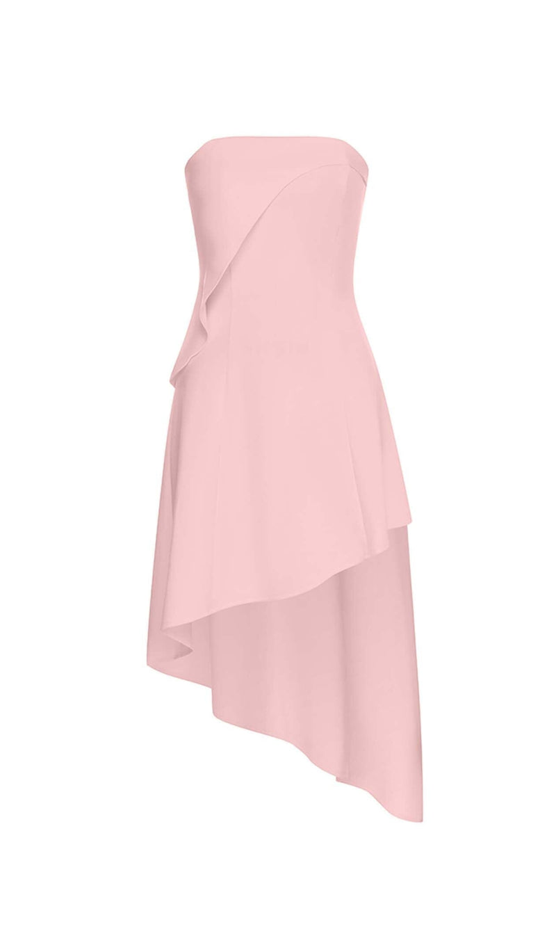 SLEEVELESS BANDEAU HIGH-LOW DRESS IN PINK