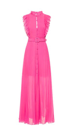 ROBE MAXI PLISSÉE BOTTON ROSE