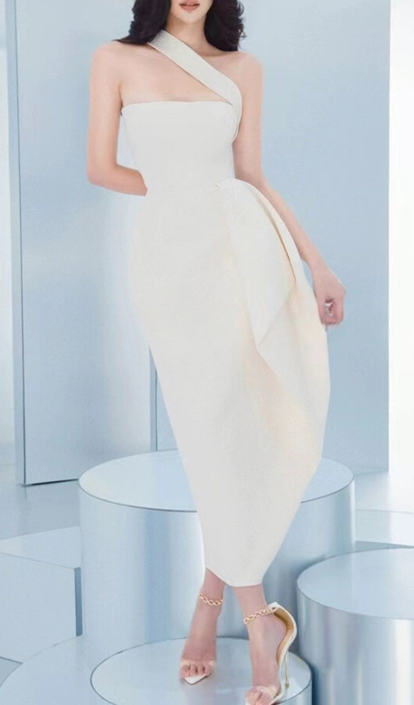 ROBE MIDI BRODÉE FEUILLE EN BLANC