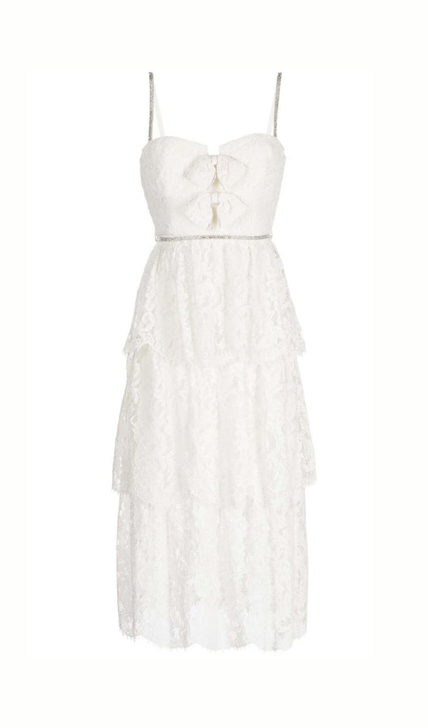 ROBE MIDI À NŒUD SUR LE DEVANT EN BLANC