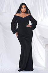 Elara Off Shoulder V-Neck Maxi Dress