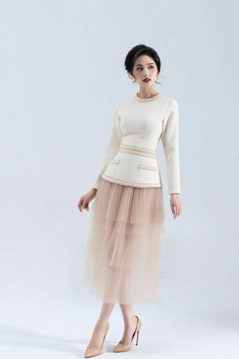 Kaity Layered Skirt set in beige