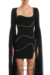 crystal-stripe bodycon mini dress in black