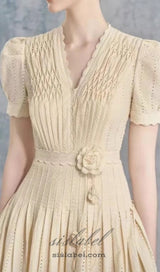 flower pleated mini dress in apricot