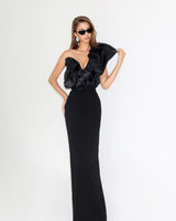 One Shoulder Puff Sleeve maxi Dress in black