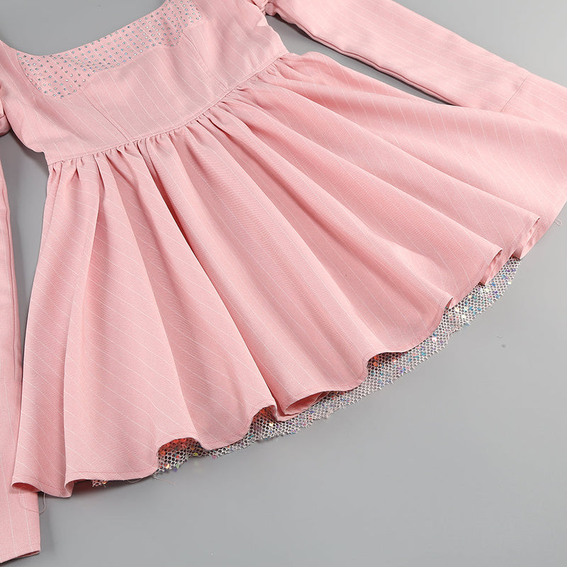 ROBE CORSET CRISTAL À MANCHES LONGUES PUFF A LIGNE EN ROSE