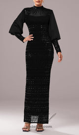 sequin long sleeve maxi dress in black