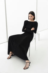 black straight boat neck knitted fabric maxi dress