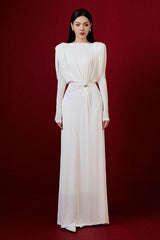 white straight boat neck knitted fabric maxi dress