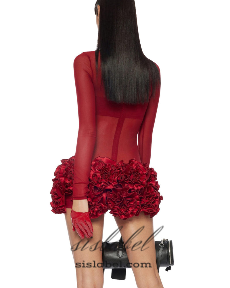 SAMANTHA POPPIES EMBELLISHED MINI DRESS IN RED