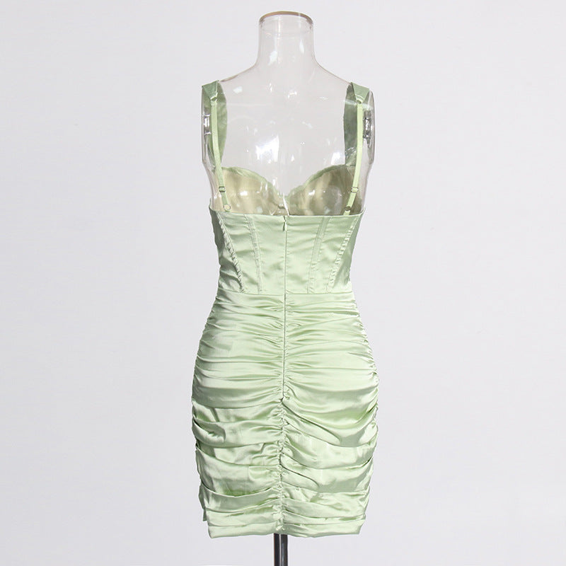 CUSI CORSET RUCHED MINI DRESS IN GREEN