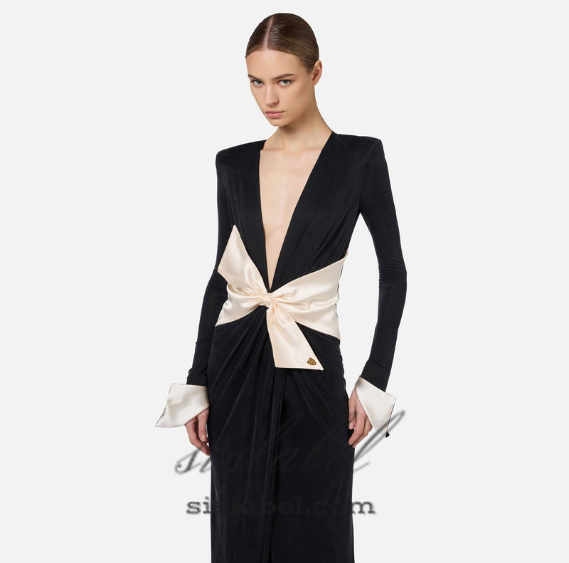 bow black carpet dress in drape jersey