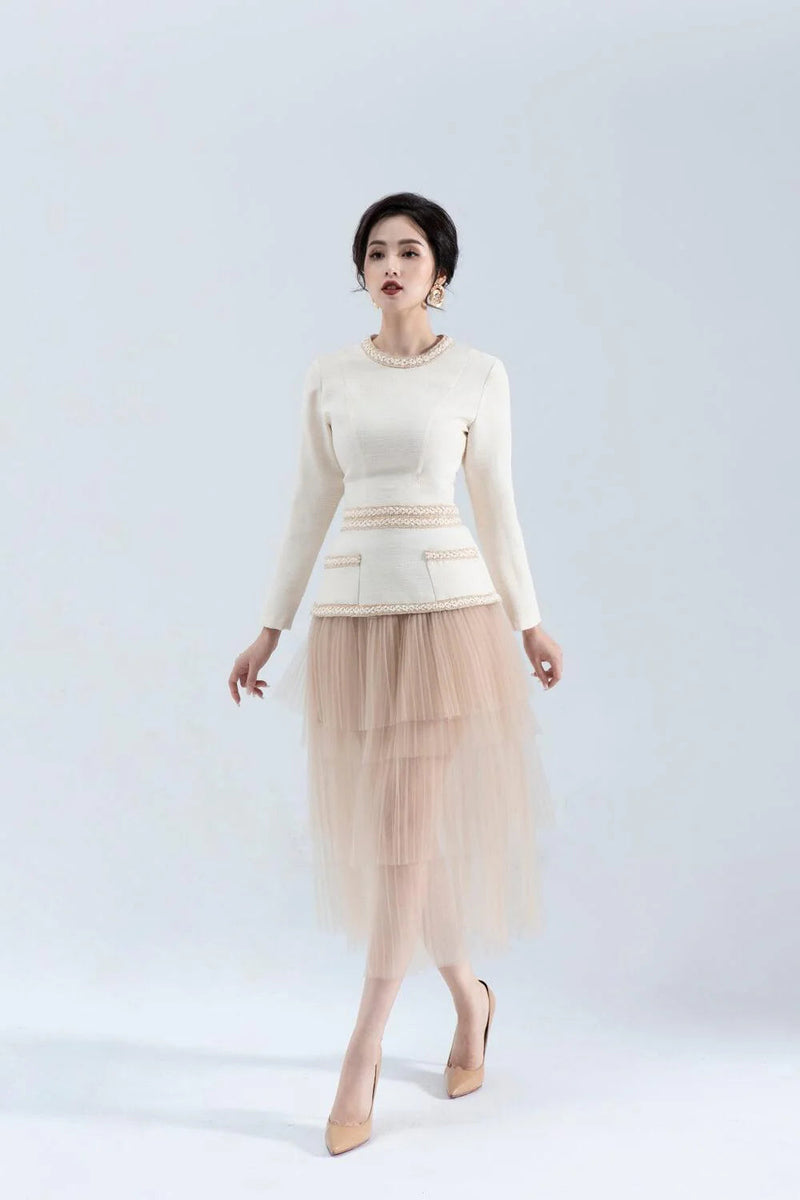 Kaity Layered Skirt set in beige