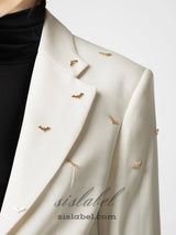 bat-shape embellished blazer in white