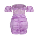 CORSET SATIN MINI DRESS IN PURPLE