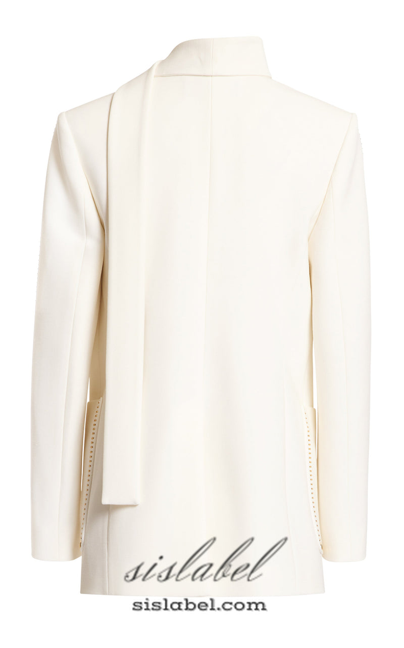 DEBORAH OFF-WHITE SCARF-DETAILED WOOL CREPE BLAZER