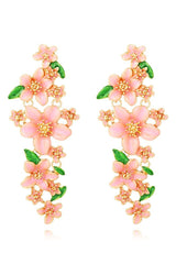 Enamelled Floral Drop Earrings