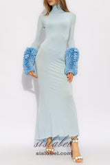 MICHELLE RUFFLED TURTLENECK MAXI DRESS IN PALE BLUE