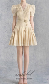 flower pleated mini dress in apricot