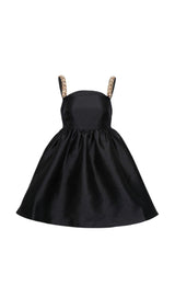 BLACK TAFFETA EMBELLISHED MINI DRESS