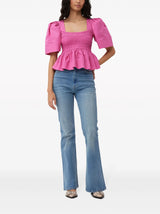 PINK SHIRRED PEPLUM BLOUSE