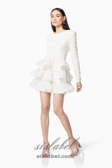 Ruffle trim Long Sleeved Mini Dress in white