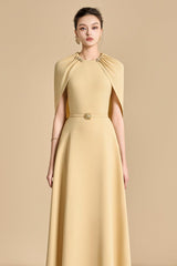 Jasmine A-line Cape Sleeved maxi Dress in yellow beige