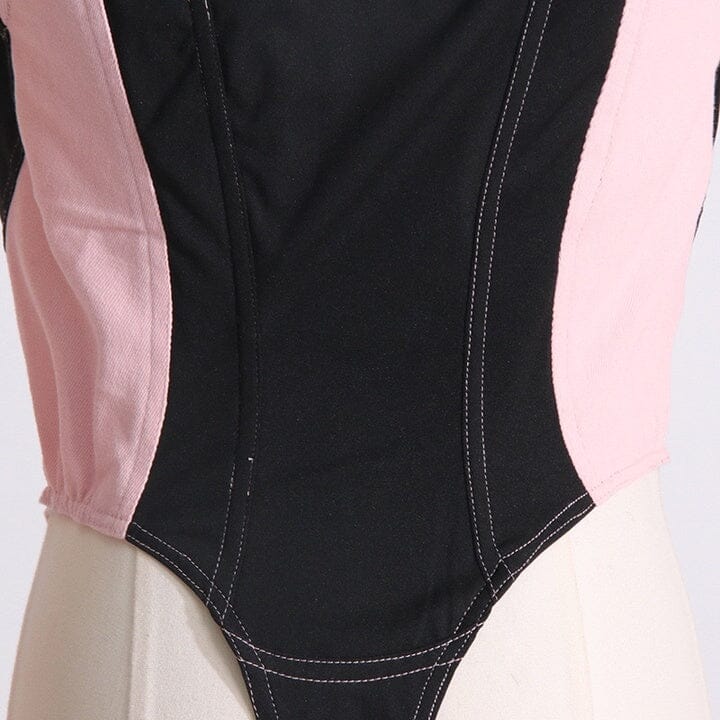 DENIM CORSET BODYSUIT IN PINK