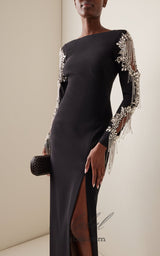 Crystal-Embellished Crepe Gown in black