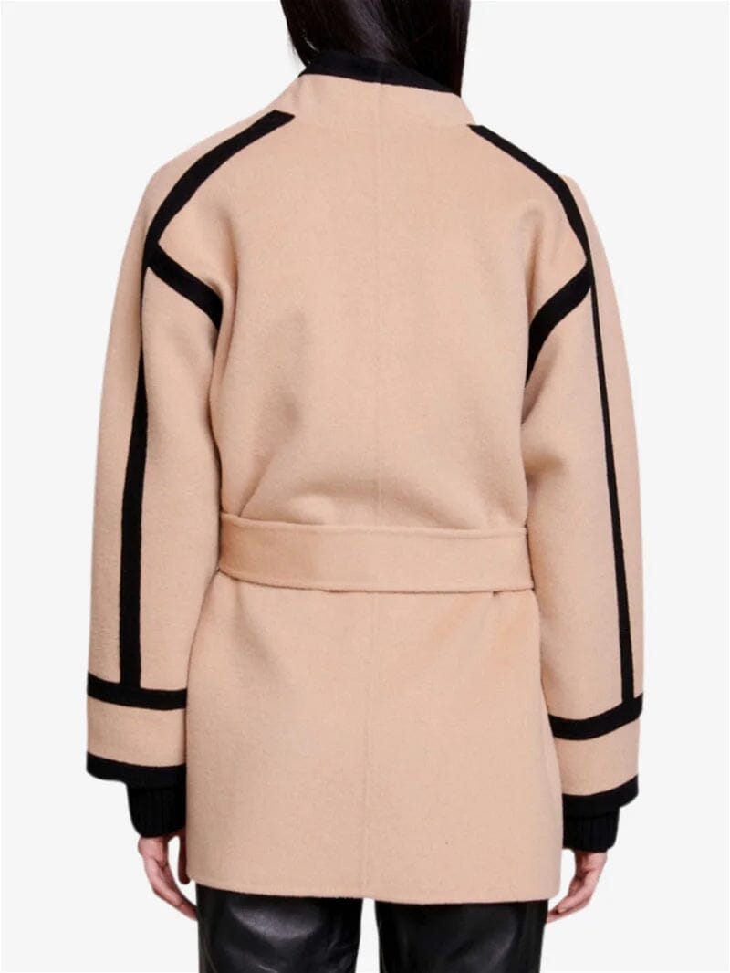 CONTRAST TRIM BELTED COAT