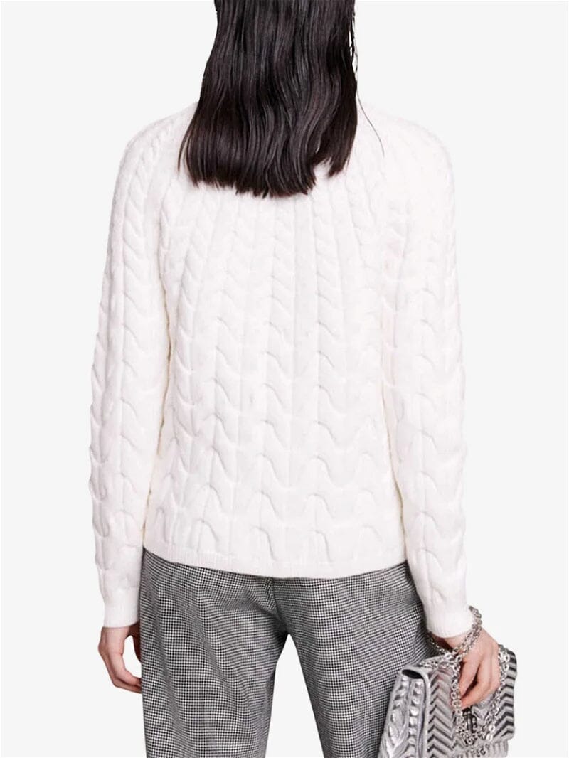 BUTTON TRIM CABLE KNIT SWEATER