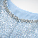 BLUE BOUCLE CUT OUT MINI DRESS